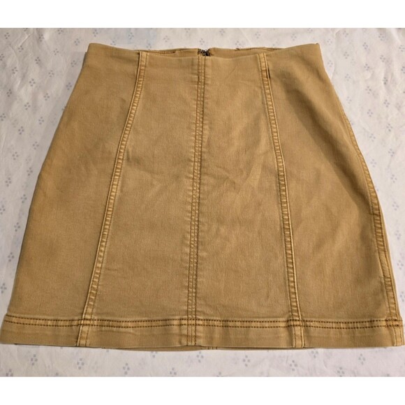 Free People Skirt Womens 4 Tan Mini Seamed Panel Cotton Blend Stretch Back Zip - Picture 1 of 7